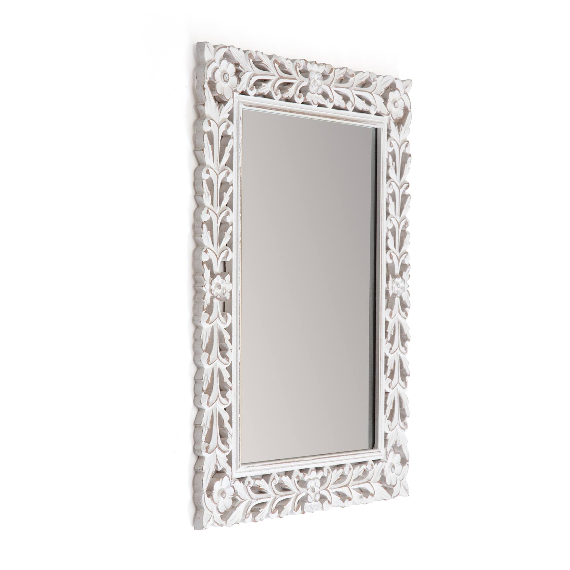 Habitat Calie 24" Distressed White Mirror with Carved Floral Frame